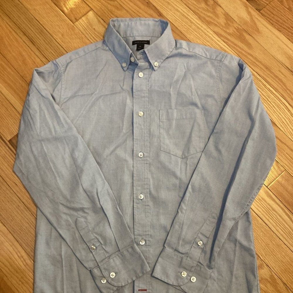 Tommy Hilfiger Boys Solid Light Blue Long Sleeve Dress Shirt - Size 16
